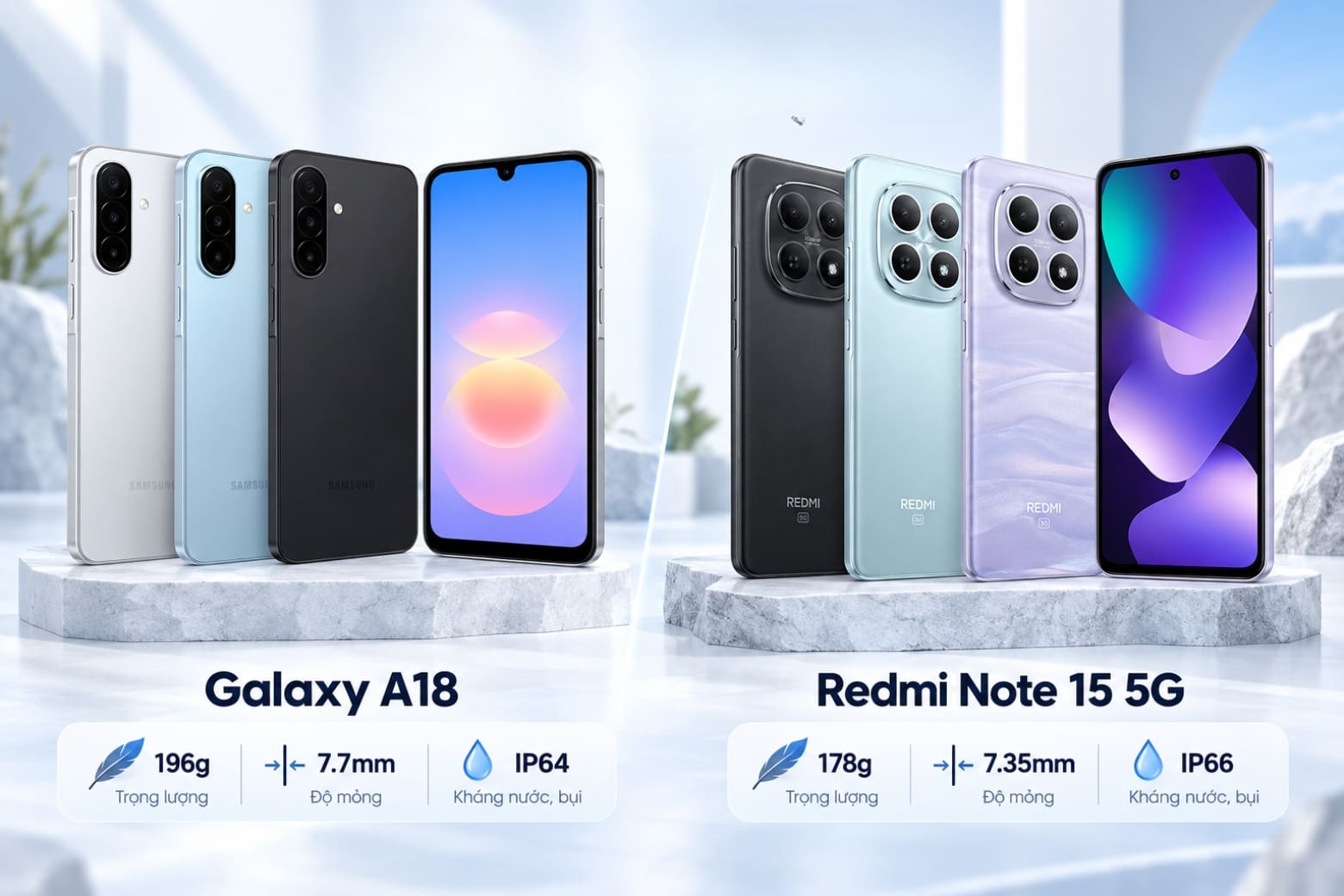 So sánh Samsung Galaxy A18 và REDMI Note 15 5G: Máy nào phù hợp hơn? 9 REDMI Note 15 5G nổi bật với thân máy nhẹ, mỏng và bền