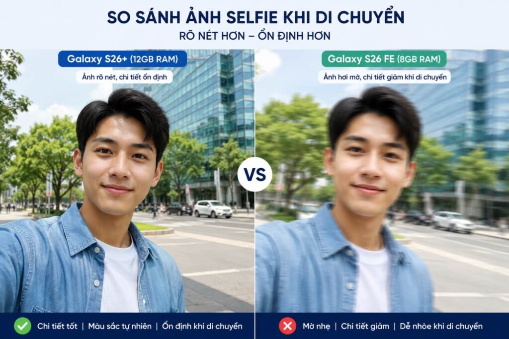 So sánh Samsung Galaxy S26 FE và Galaxy S26 Plus: Nên chọn phiên bản nào? 15 Khác biệt chất lượng hình ảnh mặt trước khi bật chế độ tự động lấy nét và lấy nét cố định