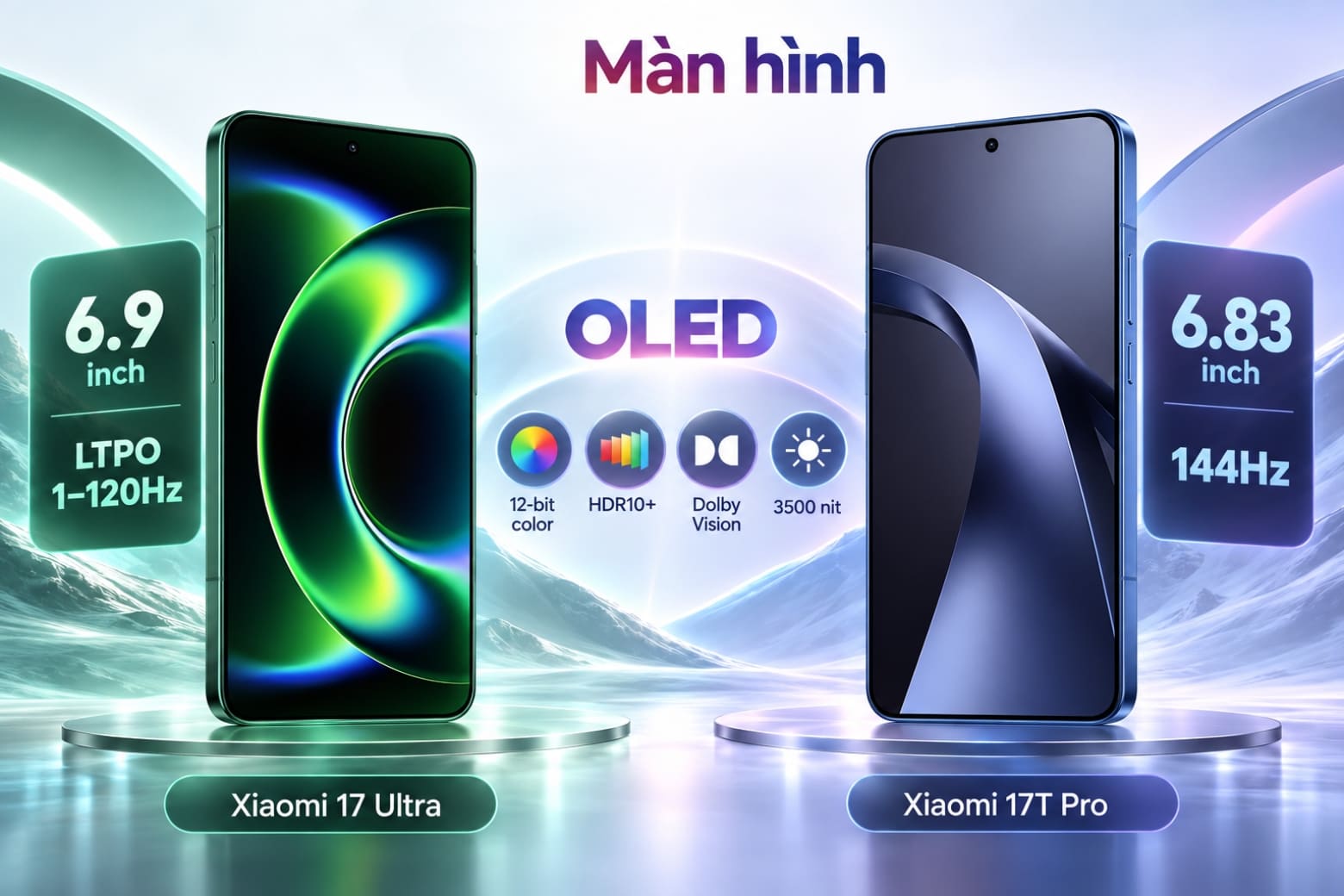 So sánh Xiaomi 17 Ultra và Xiaomi 17T Pro: Nên chọn máy nào? 10 Khác biệt màn hình nằm ở LTPO và tần số quét 144Hz