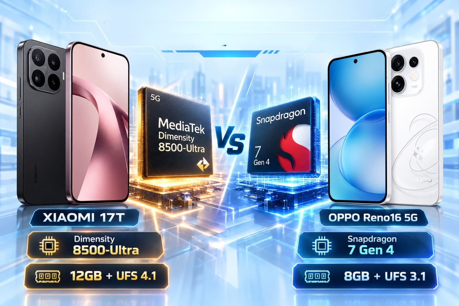 So sánh Xiaomi 17T và OPPO Reno16 5G có gì khác biệt? 10 Hai chip 4nm đi cùng cấu hình bộ nhớ khác biệt đáng chú ý