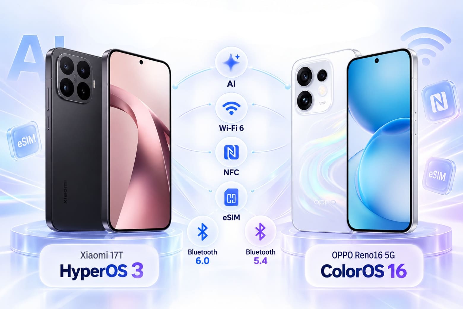 So sánh Xiaomi 17T và OPPO Reno16 5G có gì khác biệt? 13 Hai thiết bị mang đến hệ điều hành, AI và khả năng kết nối khác nhau