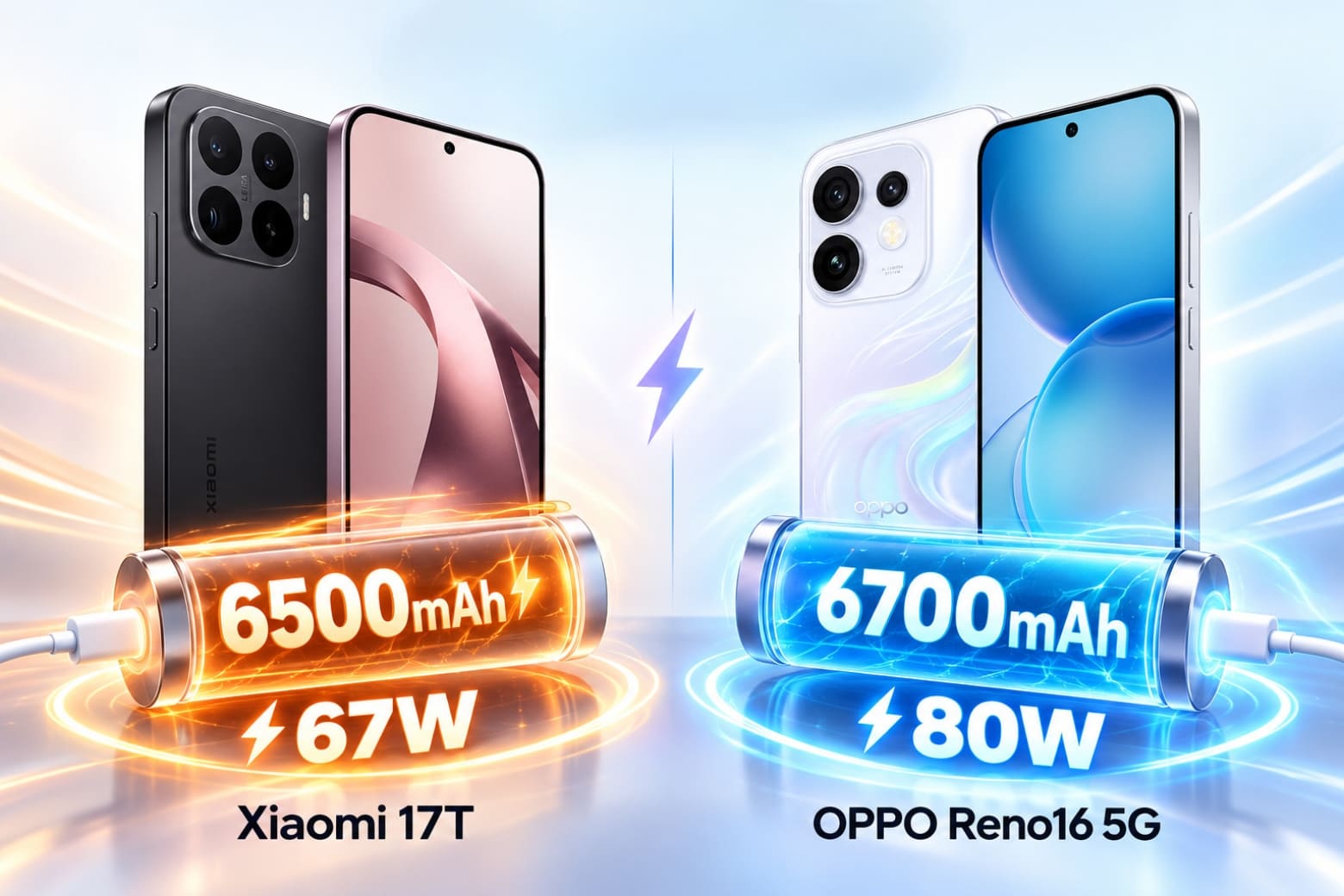 So sánh Xiaomi 17T và OPPO Reno16 5G có gì khác biệt? 12 Reno16 5G có pin lớn hơn cùng công suất sạc nhanh cao hơn
