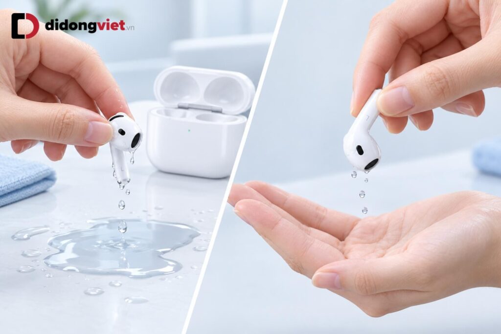 AirPods 5 có chống nước không? Sự thật về chuẩn IP57 và cách dùng an toàn 12 airpods 5 co chong nuoc khong didongviet 4