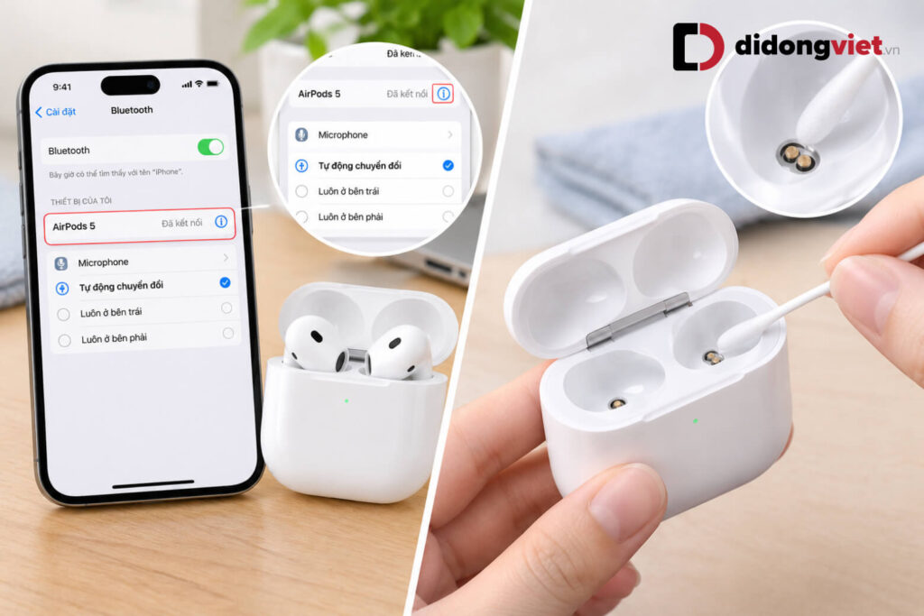 Tai nghe AirPods 5 pin dùng bao lâu và đánh giá thời lượng thực tế 10 AirPods 5 hạn chế tình trạng lệch pin bằng cách tự động chuyển micro