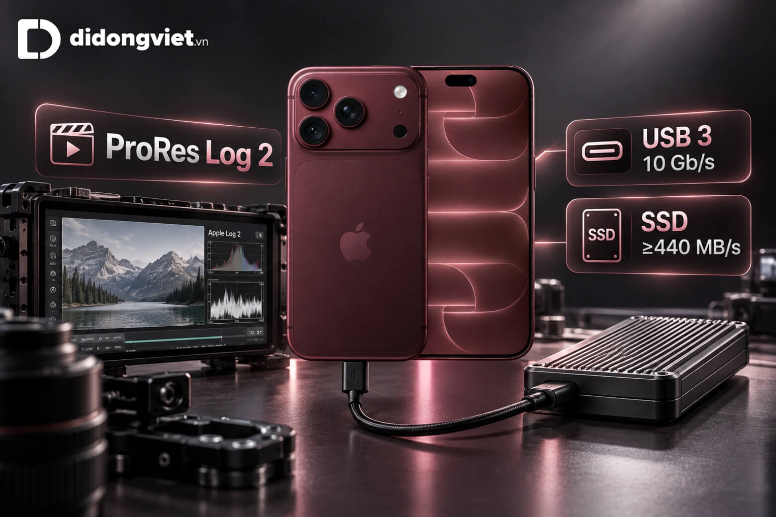 Apple Log 2 trên iPhone 18 Pro Series: Bản chất, cách quay và xử lý màu thực tế 8 Apple Log 2 trên iPhone 18 Pro Series kết nối SSD