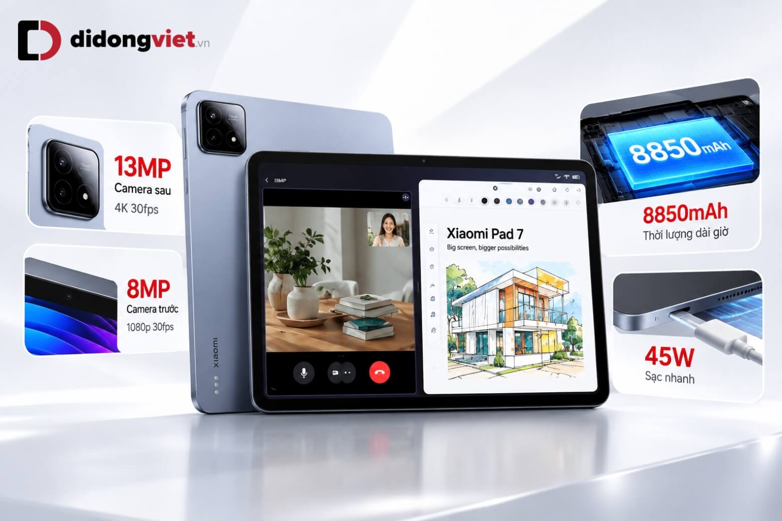 Cấu hình Xiaomi Pad 7: Snapdragon 7+ Gen 3, màn hình 3.2K 144Hz 10 Cấu hình Xiaomi Pad 7 với camera 13MP