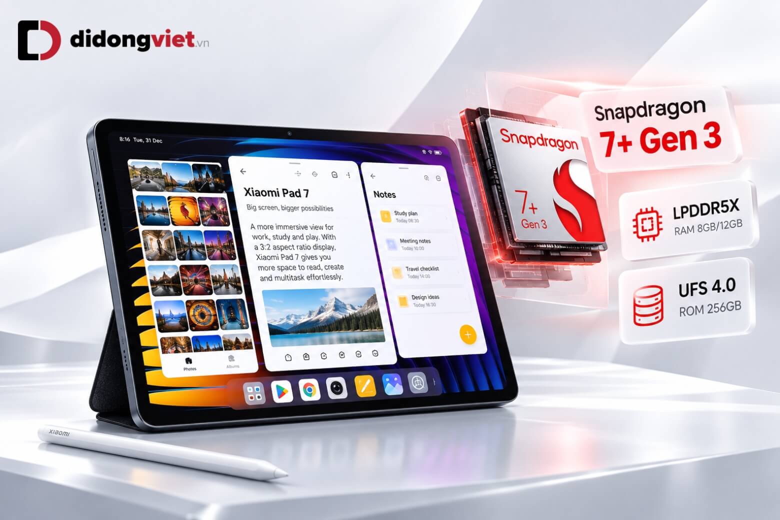 Cấu hình Xiaomi Pad 7: Snapdragon 7+ Gen 3, màn hình 3.2K 144Hz 9 Cấu hình Xiaomi Pad 7 với Snapdragon 7+ Gen 3