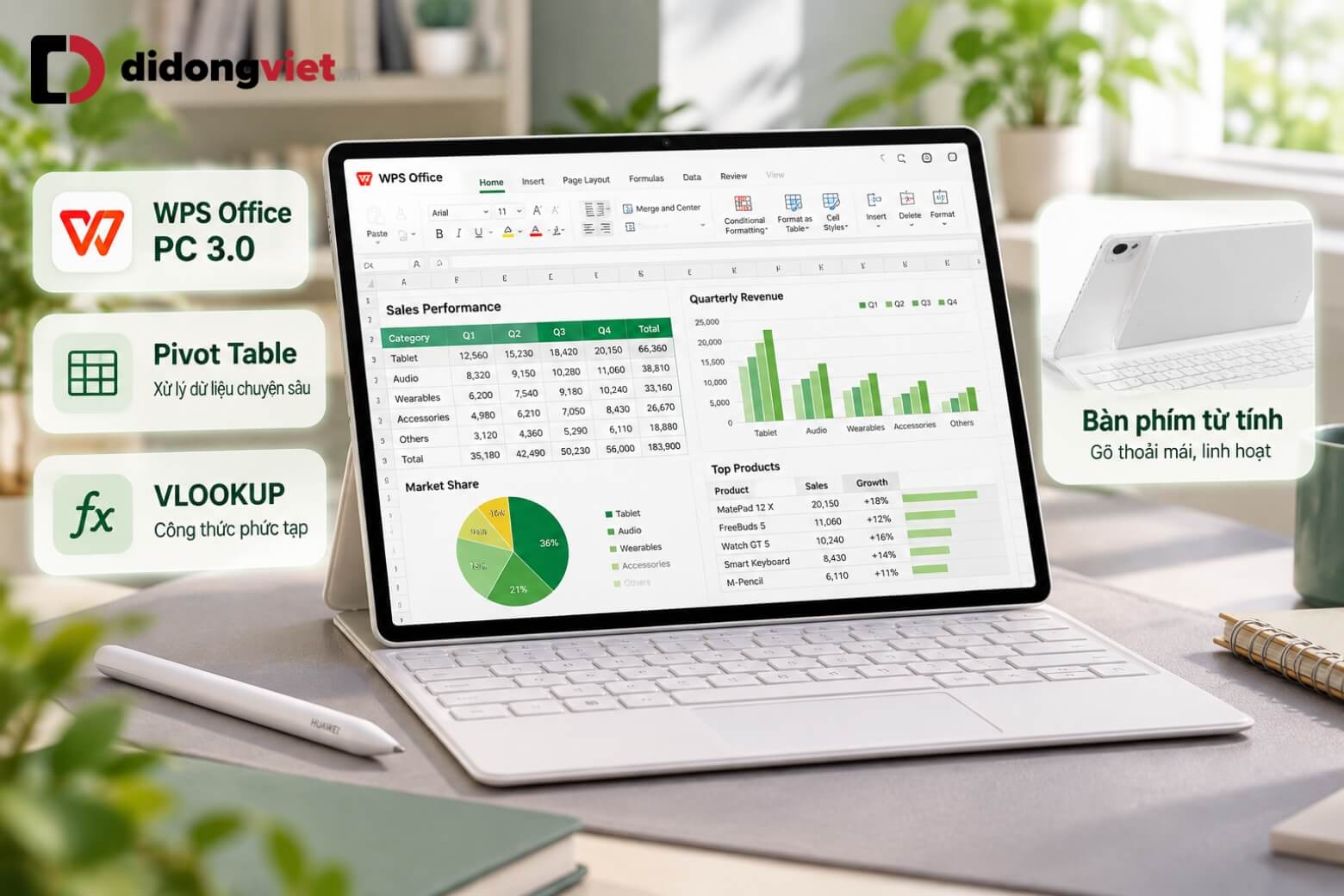 Đánh giá Huawei MatePad 12 X: Trải nghiệm màn hình PaperMatte, bút NearLink 11 Đánh giá HUAWEI Matepad 12 X dùng WPS và bàn phím