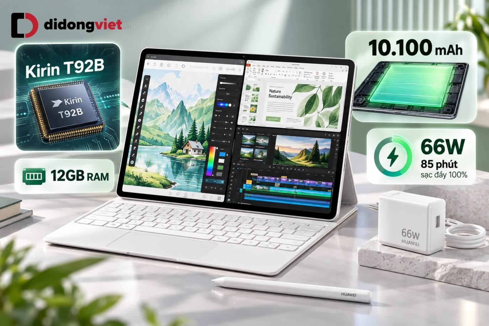 Đánh giá Huawei MatePad 12 X: Trải nghiệm màn hình PaperMatte, bút NearLink 12 Đánh giá HUAWEI Matepad 12 X pin 10.100 mAh sạc nhanh