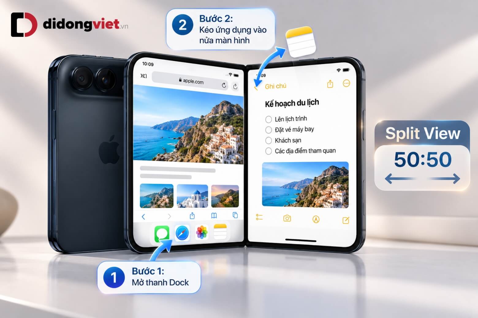 Hướng dẫn dùng Split View trên iPhone Duo để chia đôi màn hình 7 Kích hoạt Split View trên iPhone Duo bằng thanh Dock