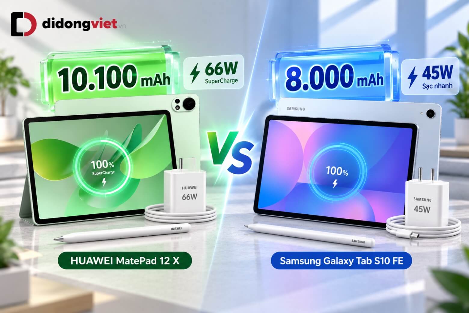 So sánh HUAWEI MatePad 12 X với Samsung Galaxy Tab S10 FE cho học tập và làm việc 13 So sánh HUAWEI Matepad 12 X với Samsung Galaxy Tab S10 FE pin sạc