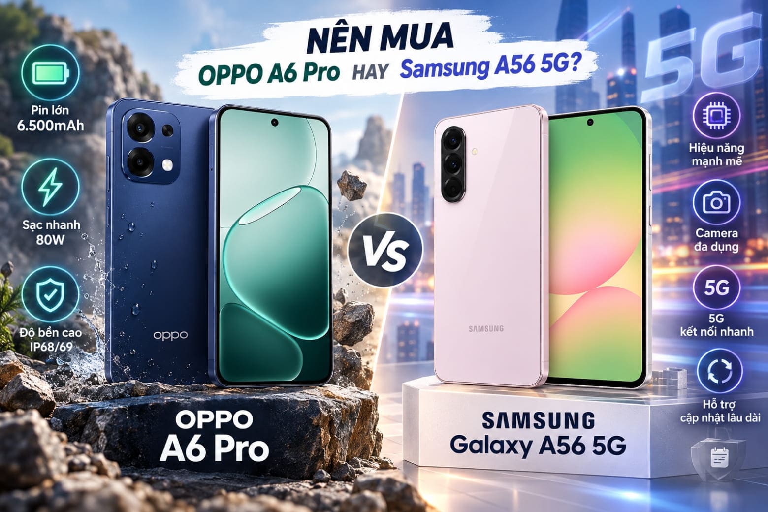So sánh OPPO A6 Pro và Samsung A56: Nên chọn máy nào? 18 Chọn A6 Pro cho pin, A56 cho hiệu năng và camera