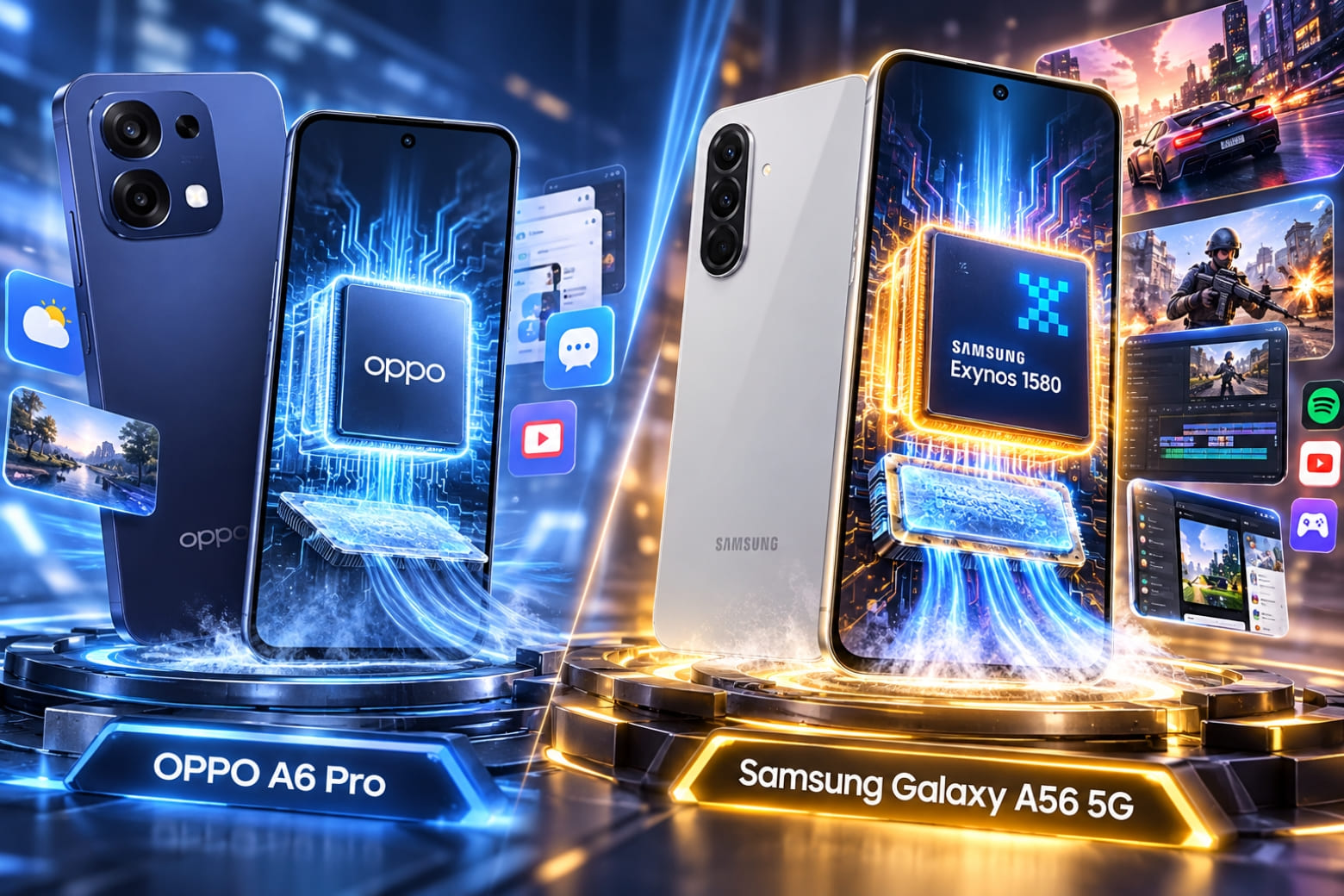 So sánh OPPO A6 Pro và Samsung A56: Nên chọn máy nào? 13 Exynos 1580 giúp Galaxy A56 chiếm lợi thế về hiệu năng