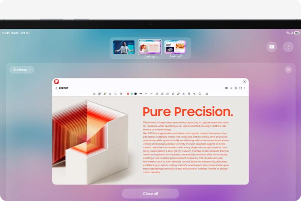 So sánh Samsung Galaxy Tab S12 Plus 5G và Galaxy Tab S10 Ultra: Chọn cơ động hay màn hình cực đại? 18 Samsung Galaxy Tab S12 Plus 5G mang đến trải nghiệm làm việc linh hoạt với DeX và bút S Pen thế hệ mới dùng công nghệ Wacom EMR.