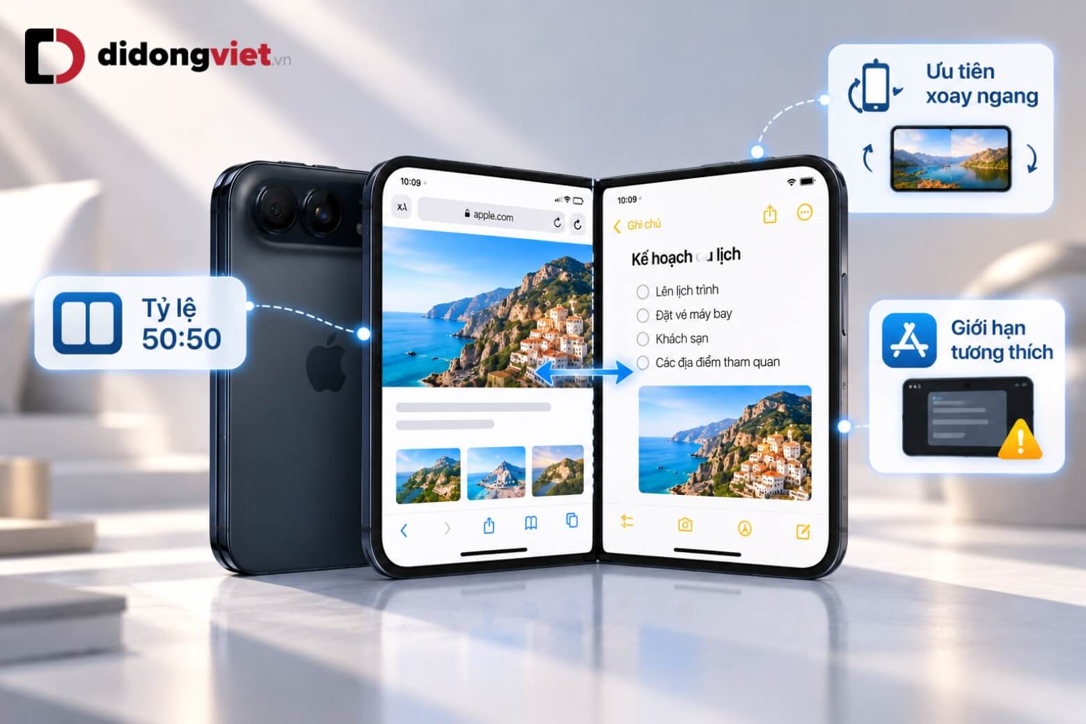 Hướng dẫn dùng Split View trên iPhone Duo để chia đôi màn hình 10 Split View trên iPhone Duo giới hạn tỷ lệ chia 50:50