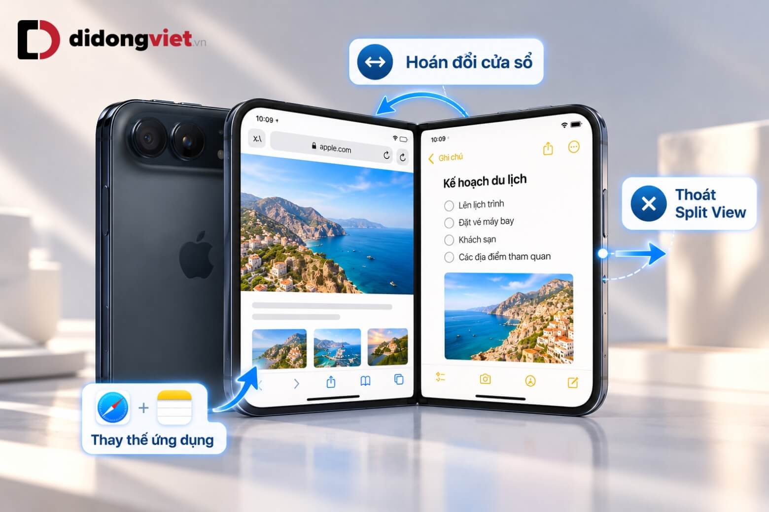 Hướng dẫn dùng Split View trên iPhone Duo để chia đôi màn hình 8 Split View trên iPhone Duo hoán đổi và đóng cửa sổ