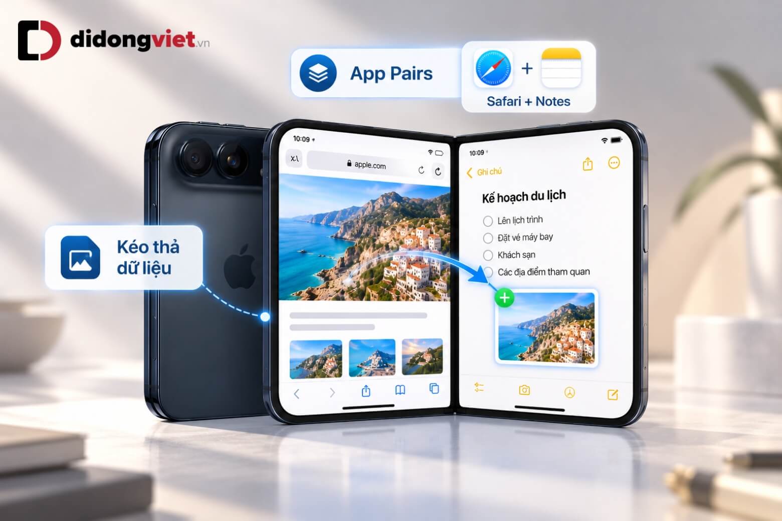 Hướng dẫn dùng Split View trên iPhone Duo để chia đôi màn hình 9 Split View trên iPhone Duo lưu App Pairs và kéo thả