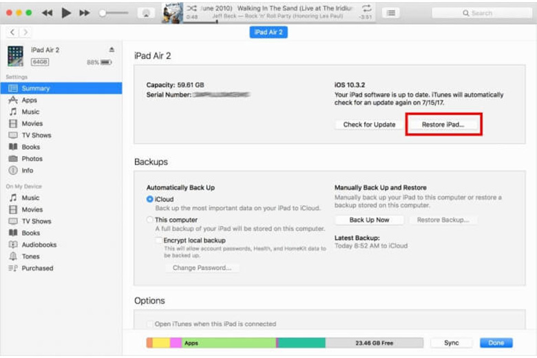 Khôi phục iPad bị tê liệt bằng iTunes