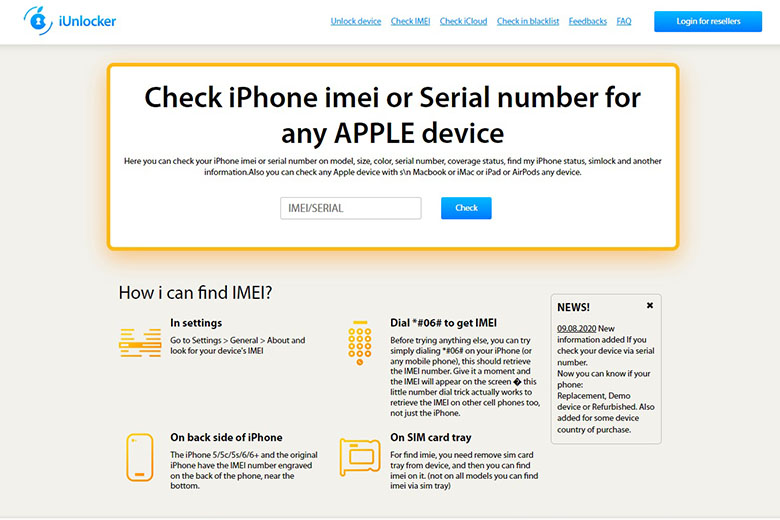 Web Kiểm tra IMEI iPhone
